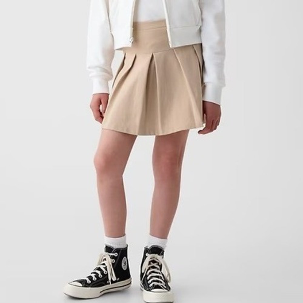 Gap Kids Girls Pleated Skort Tan Uniform Stretch Skirt Size L (10)